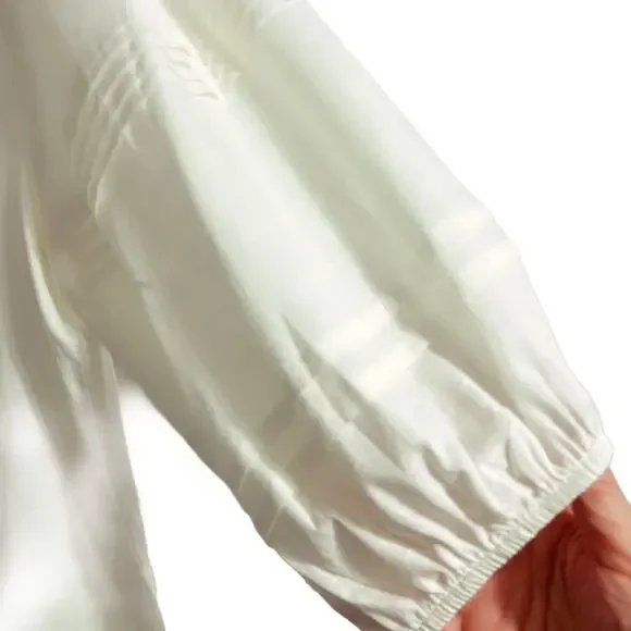 See and Be Seen Cotton Blouse White Size Large Silver Embroidery Poms NWT - Picture 6 of 9